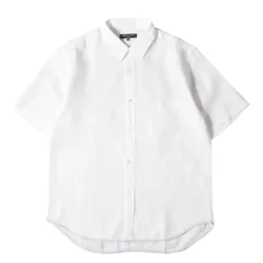 COMME des GARCONS HOMME コム デ ギャルソン オム シャツ サイズ:M / ヘムストライプ テープ リネン ボタンダウン 半袖 ドレス シャツ (HC-B036) / AD2008 / ホワイト 白 / 日本製【メンズ】【中古】