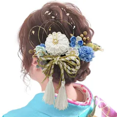 大特価　袴 振袖 花 着物 浴衣 和服 成人式 人気 七五三 かすみ草 結納 ヘアーアクセサリー 卒業式 水引 造花飾り 入学式 ドライフラワー 結婚式 7色 発表会 髪飾り 和玉 髪飾り 手作り つまみ細工 青 [JZOON]