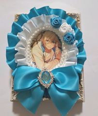 デコ硬質ケース ターコイズ×ホワイトオーバル トレカデコ 硬質ケースデコ 痛ロゼット