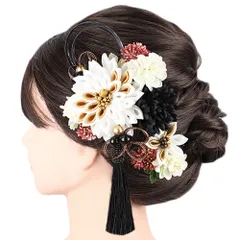 髪飾り 成人式 つまみ細工 水引 シフォンジョーゼット パールビーズ 房 ゴールド 振袖 前撮り 袴 花 葉 紫 黒 ダークグレー 紫 No.9-5553