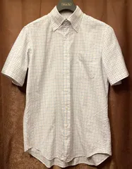 MADE IN JAPAN製 BURBERRY LONDON 半袖チェック柄ボタンダウンシャツ ホワイト 39サイズ