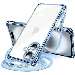 iPhone 16 用 ケース クリア ショルダー iPhone16 用 スマホケース アイフォン16 カバー 肩掛け 斜めかけ 縄掛けケース 透明 TPU 薄型 軽量 耐衝撃 携帯ケース 紐付き 斜めがけ 織りストラップ付き ネックストラップ ショルダー