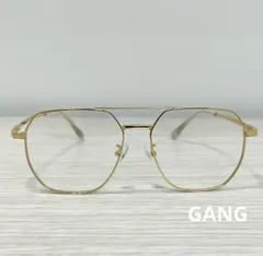 スクエア メガネ ゴールド ダブルブリッジ メタルフレーム ヘキサゴン サングラス ヴィンテージ シンプル 度なし ユニセックス トレンド y2k ヒップホップ クラブ DJ MC ダンサー