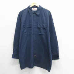 XL/古着 ディッキーズ Dickies 長袖 ワーク シャツ メンズ 00s 大きいサイズ ロング丈 紺 ネイビー 25may26 中古 トップス