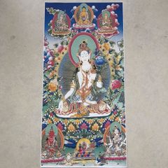 仏教美術　白度母観音菩薩　仏教　丁観鵬　中国水墨画　表装なし　画仙紙　画芯 玄関画 鑑賞 装飾 郵便発送 70*35cm