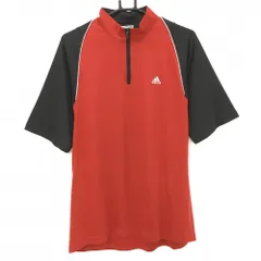 【超美品】アディダス 半袖ハイネックシャツ レッド×黒 クリマクール ハーフジップ メンズ O/XG(XL) ゴルフウェア adidas
