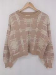 ◇ apres jour アプレジュール チェック 長袖 ニット セーター サイズLL ピンクベージュ系 レディース E  【1303280009206】