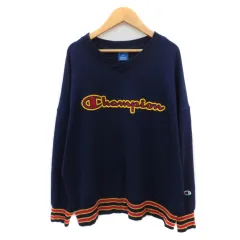 チャンピオン CHAMPION カットソー 長袖 Vネック オーバーサイズ M マルチカラー 紺 ネイビー /YK34