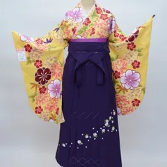二尺袖 着物 袴フルセット 豪華絢爛 黄色 袴変更可能 卒業式にどうぞ NO19748