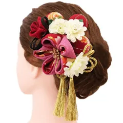 髪飾り 成人式 つまみ細工 赤 振袖 前撮り 袴 浴衣 夏祭り 花火大会 豪華3点セット ピンク ちりめん 玉飾り 房付き 和柄 ヘア No.9-4043