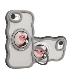 【数量限定】TPU 超強磁力 韓国 可愛い ウェーブ ソフト 滑り止め magsafe対応 鏡付き 耐衝撃 半透明 マット感 おしゃれ ケース スマホケース アイフォン 16e 用 ケース Iphone16e用の 360°回転スタンド 縦横両対応 スマホケース