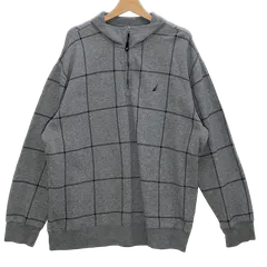 NAUTICA ノーティカ ハーフジップ スウェットシャツ トレーナー チェック柄 長袖 シャツ ワンポイントロゴ刺繡 オーバーサイズ ビックシルエット ベトナム製 XXLサイズ グレー