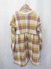 ◇ ⊆ apres les cours チェック柄 裏起毛 長袖 膝丈 ワンピース サイズ140 マスタード系 マルチ キッズ 子供服 E  【1410230014675】