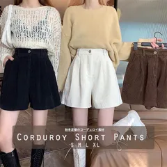 ★（予約販売の商品）pants218ハーフパンツ ズボン 無地 カジュアル シンプル ボトムス ハイウエスト コーデュロイ 黒