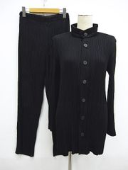 ISSEY MIYAKE イッセイミヤケ プリーツプリーズ 上下 スタンドカラー ジャケット パンツ 黒系 ベロア部分使い サイズM 日本製 L0051-0510-7
