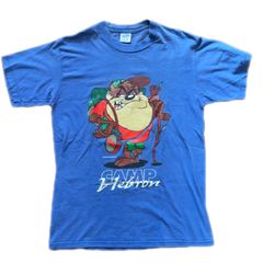 90's USA製 Velva Sheen Tasmanian Devil ルーニー テューンズ デビル 古着 M ブルー Tシャツ