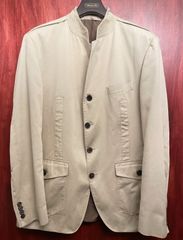 MADE IN SLOVENIA製 HUGO BOSS スタンドカラーコットンテーラードジャケット ベージュ 52サイズ