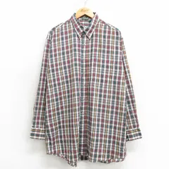 XL/古着 長袖 シャツ メンズ 90s 大きいサイズ ロング丈 ボタンダウン 緑他 グリーン チェック 25apr14 中古 トップス