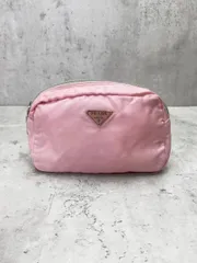 PRADA プラダ ナイロン 三角ロゴプレート イタリア製 コスメ ポーチ ピンク ■■◎レディース