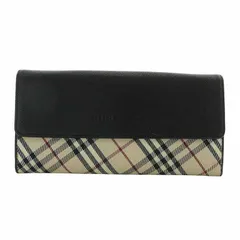 バーバリー BURBERRY 長財布 二つ折り キャンバス レザー ノバチェック ロゴ 黒 ブラック ベージュ /XZ ■GY18