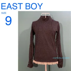 EASTBOY イーストボーイ　長袖カットソー　裾レース　袖クシュクシュデザイン　９　ドット柄　ネイビー