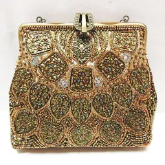 美品 by kyoai キョウアイ アンティーク調 パーティバッグ ビーズバッグ ハンドバッグ クラッチバッグ ビジュー チェーン ゴールド系 鞄 レディース D140LF