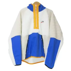 ナイキ NIKE 美品 ハーフジップフーディ フリースジャケット BV3767-133 ボア ナイロン 切替 裏メッシュ ロゴ 大きいサイズ XL アイボリー Xのサムネイル