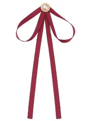 Elerevyo レディース ブローチ ピン 蝶ネクタイ パール アクセサリー プレネクタイ 結婚式 パーティー用 レッド One Size