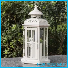 【新着商品】JHY DESIGN キャンドルランタン 高さ36cm 古 キャンドルホルダー メタル キャンドルスタンド 屋内/屋外用ヴィンテージ 燭台 おしゃれインテリア雑貨 バー オフイス お部屋 結婚式 誕生日 クリスマス プレゼント（ホワイト）