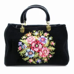 フェイラー FEILER 花柄 シェニール織り ハンド バッグ フラワー カバン 鞄 黒 ブラック ur124 【中古】