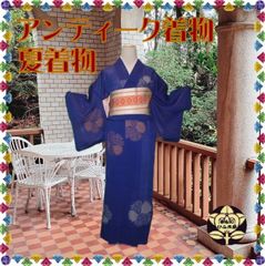 【アンティーク着物】青色に撫子模様の夏着物