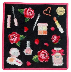 未使用 フェイラー ハンドタオル ハンカチタオル　香水 ローズ バラ　ブラック ピンク　黒　コスメ　ミニタオル　ハンカチ FEILER　タオルハンカチ　シュニール織