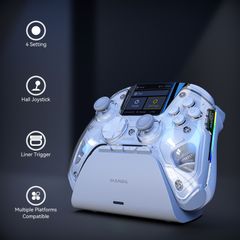iOS/PC/SwitchAndroid/Steam Deck用インタラクティブスクリーンワイヤレスゲーミングコントローラー、ホール効果スティック＆トリガー、RGB照明、再マッピング可能なボタン、充電ドック付き1800mAh-V2