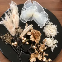 大きなフリルリボンとパンパスグラスの髪飾り ヘッドパーツ 成人式 結婚式 二次会 ドレス18 02