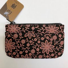 新品未使用品 甲州印伝【小銭入れ クレマチス柄 黒×ピンク漆】コインケース 小物入れ 鹿革 漆型染め 海外土産 日本皮工芸品 日本製