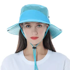[FARFADET] サファリハット メンズ 日除け 帽子 メッシュ 通気性 レディース 紫外線 防止 つば広 あご紐付き 55～60cm (ブルー) [ブルー] [Free Size]
