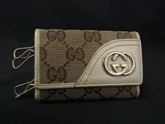 GUCCI グッチ 181599 0416 GG柄 GGキャンバス×レザー キーケース 鍵入れ レディース メンズ ブラウン系×ライトベージュ系 DK5726