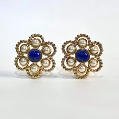 Christian Dior クリスチャン ディオール フラワー モチーフ フェイクパール カラーストーン イヤリング GP レディース アクセサリー 美品 aua45787070507