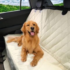 Pet Magasin ラグジュアリーなペット用カーシートカバー–防水加工＆傷防止＆滑り止め＆ハンモック式＆耐久性 車トラックSUV等どの車種にも対応可能 シートアンカー付バックシート保護カバー (大, ベージュ)