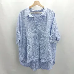 ◇ ⊂ SM2 サマンサ モスモス ストライプ柄 半袖 ブラウス サイズF ブルー レディース E  【1503310000405】