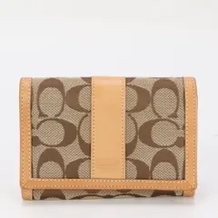 美品 コーチ シグネチャー キャンバス レザー 二つ折り 財布 コンパクト ウォレット ラウンドファスナー レディース MMM BH10-2【中古】