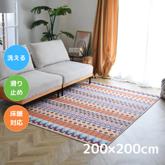 TOCORU 洗えるデザインラグ ローゼンゴン ベージュブルー 200×200cm レッド 赤 滑り止め ナイロン素材  2.5帖 2.5畳 ダイニング 畳める オールシーズン ペット 子育て 床暖対応 ホットカーペット対応 お洒落 正方形