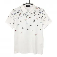 パーリーゲイツ 半袖ポロシャツ 白×ブルー 上部サーファー柄 メンズ 5(L) ゴルフウェア PEARLY GATES