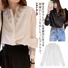刺繍 レース トップス 長袖 レディース シースルー トップス シャツ ブラウス スタンドカラー チュニック 大人 Yシャツ 体型カバー Vネック きれいめ 大きいサイズ 30代 40代 50代 送料#nin4769