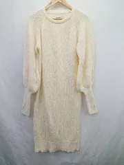 ◇ Aunt Marie's クルーネック　ニット生地　シンプル　冬物 長袖 ロング丈 ワンピース サイズS クリーム系 レディース E  【1506300027871】のサムネイル