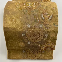 激安】 箔 金銀糸 花唐草 宝鏡鳳凰紋 秀品 美品 袋帯 金色 【中古