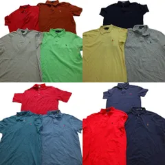 古着卸 まとめ売り ラルフローレン ポロシャツ 13枚セット (メンズ L /XL ) ボーダー ネイビー グレイ レッド 中古 古着 NC0731