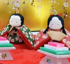 ちりめんお雛様【ぽてりひな2人(さくら)】ひな飾り 雛人形 自分雛 女の子誕生祝い ちりめん和布 新品 未使用品 日本製