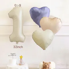 くすみカラーナンバーバルーン＆ハート バルーン３個セット　誕生日飾り風船セット　1歳 100日祝い　誕生日　バルーン　デコレーション　記念日　パーティの飾り