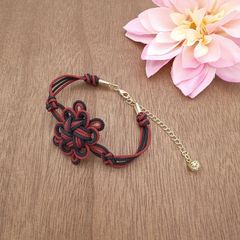 【受注制作】八重菊結びのブレスレット（エンジ×黒・ブラック） 和風 中華風 チャイナ 中国結び 飾り結び 紐